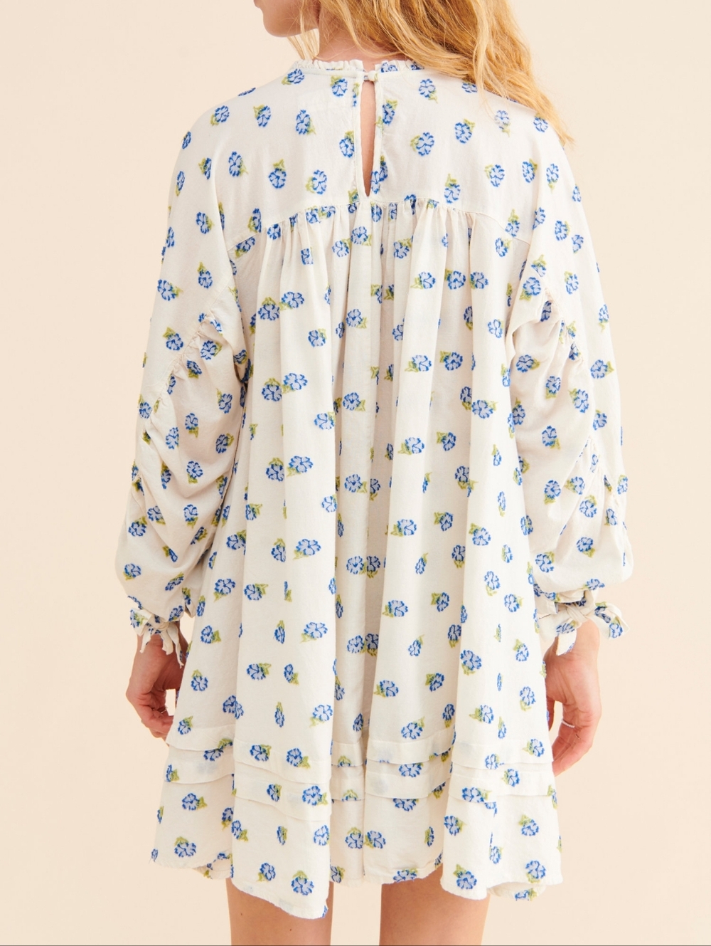 Urban Outfitters Jai Frock Dress White Blue Floral Cotton Cottagecore Boho Large - Picture 2 of 9